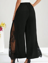 Elegant lace-trimmed high-waisted casual wide-leg pants