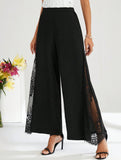 Elegant lace-trimmed high-waisted casual wide-leg pants
