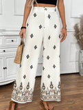 Fashionable printed bohemian resort style high-waisted wide-leg pants