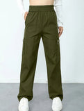 High-waisted, zippered, loose-fitting, straight-leg, floor-length trousers