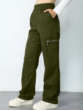 High-waisted, zippered, loose-fitting, straight-leg, floor-length trousers