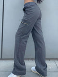 High-waisted, zippered, loose-fitting, straight-leg, floor-length trousers