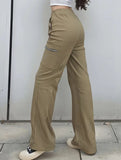 High-waisted, zippered, loose-fitting, straight-leg, floor-length trousers