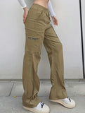 High-waisted, zippered, loose-fitting, straight-leg, floor-length trousers