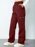 High-waisted, zippered, loose-fitting, straight-leg, floor-length trousers