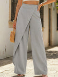 Women's high-waisted straight-leg suit pants with irregular patchwork design