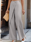 Women's high-waisted straight-leg suit pants with irregular patchwork design