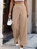 Women's high-waisted straight-leg suit pants with irregular patchwork design