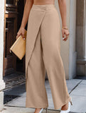 Women's high-waisted straight-leg suit pants with irregular patchwork design