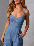 Solid Casual Vintage Suspender Pants