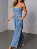 Solid Casual Vintage Suspender Pants