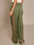 Solid Satin Lace Loose Wide Leg Pants