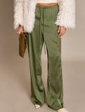Solid Satin Lace Loose Wide Leg Pants
