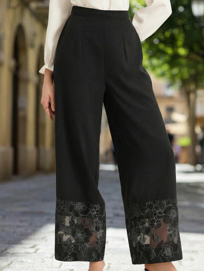 Sheer Lace Patchwork Straight Leg Pants_CWBLP01477