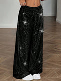 Sequin Straight Leg Wide Work Pants_CWBLP01496