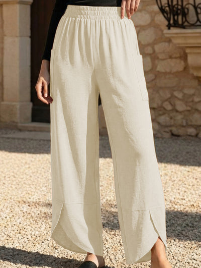 Mid Rise Loose Solid Casual Pants_CWBLP01497