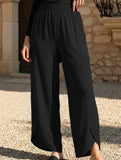 Mid Rise Loose Solid Casual Pants_CWBLP01497
