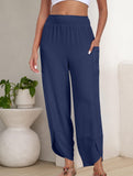 Mid Rise Loose Solid Casual Pants_CWBLP01497
