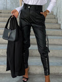 Slim-fit PU leather tapered waist leggings for women_CWBLP01535