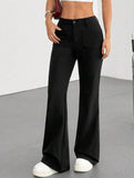 High Waist Slight Flare Pocket Pants_CWBLP01545