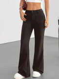 High Waist Slight Flare Pocket Pants_CWBLP01545