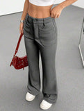 High Waist Slight Flare Pocket Pants_CWBLP01545