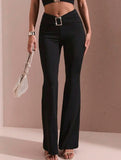 Solid Slim Fit Flare Pants Summer Style_CWBLP01546
