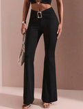 Solid Slim Fit Flare Pants Summer Style_CWBLP01546