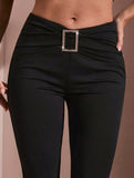 Solid Slim Fit Flare Pants Summer Style_CWBLP01546