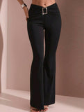 Solid Slim Fit Flare Pants Summer Style_CWBLP01546