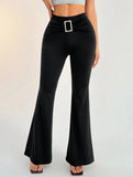 Solid Slim Fit Flare Pants Summer Style_CWBLP01546