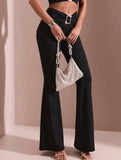 Solid Slim Fit Flare Pants Summer Style_CWBLP01546