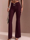 Solid Slim Fit Flare Pants Summer Style_CWBLP01546