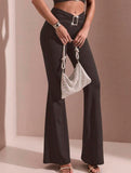 Solid Slim Fit Flare Pants Summer Style_CWBLP01546