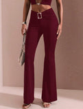 Solid Slim Fit Flare Pants Summer Style_CWBLP01546