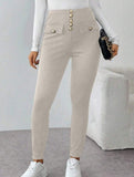High Waist Stretch Slim Straight Pants_CWBLP01552
