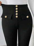 High Waist Stretch Slim Straight Pants_CWBLP01552