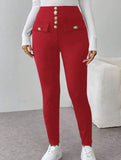 High Waist Stretch Slim Straight Pants_CWBLP01552