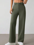 Solid High Waist Wide Leg Work Pants_CWBLP01554