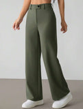 Solid High Waist Wide Leg Work Pants_CWBLP01554