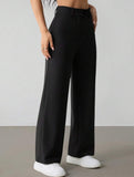 Solid High Waist Wide Leg Work Pants_CWBLP01554