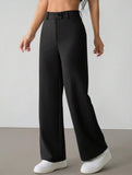 Solid High Waist Wide Leg Work Pants_CWBLP01554