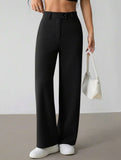 Solid High Waist Wide Leg Work Pants_CWBLP01554
