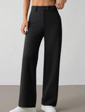 Solid High Waist Wide Leg Work Pants_CWBLP01554