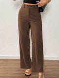 Solid High Waist Wide Leg Work Pants_CWBLP01554