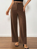 Solid High Waist Wide Leg Work Pants_CWBLP01554