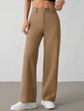 Solid High Waist Wide Leg Work Pants_CWBLP01554