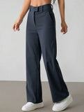 Solid High Waist Wide Leg Work Pants_CWBLP01554