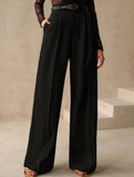 High Waist Straight Wide Leg Office Pants