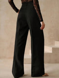 High Waist Straight Wide Leg Office Pants